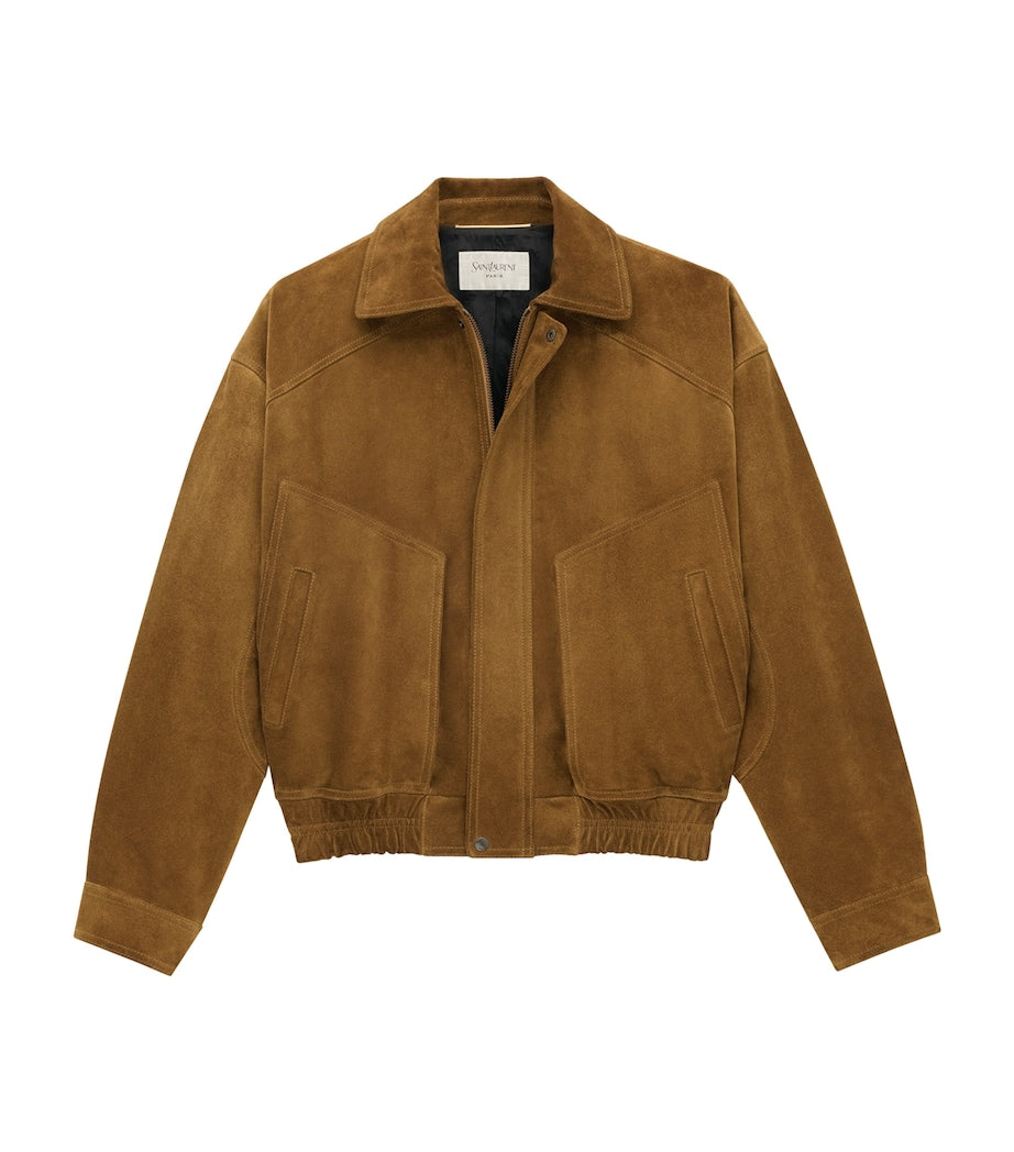 Saint Laurent Brown Suede Bomber Jacket