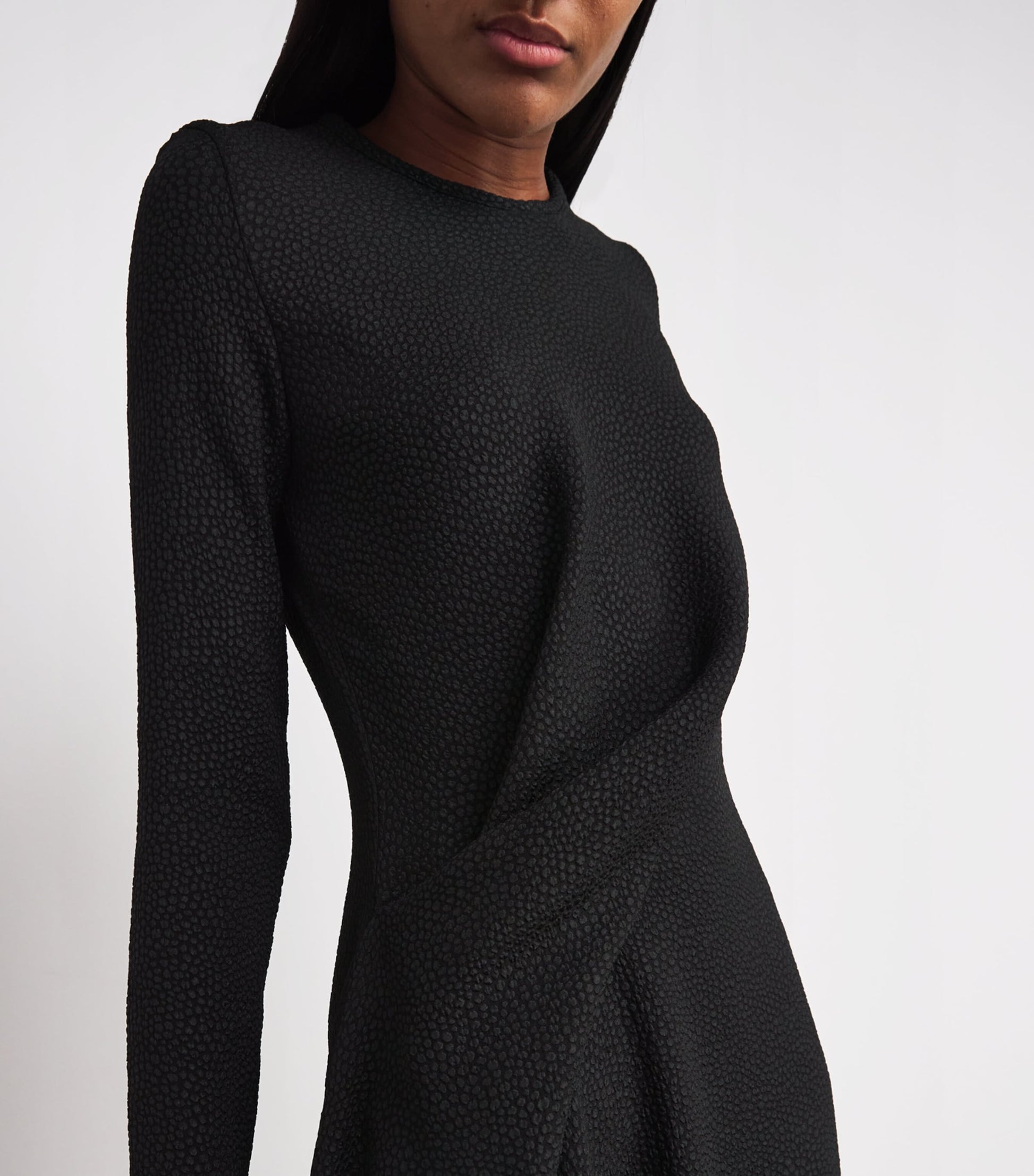 Edeline Lee Black Jacquard Long-Sleeve Flèche Midi Dress