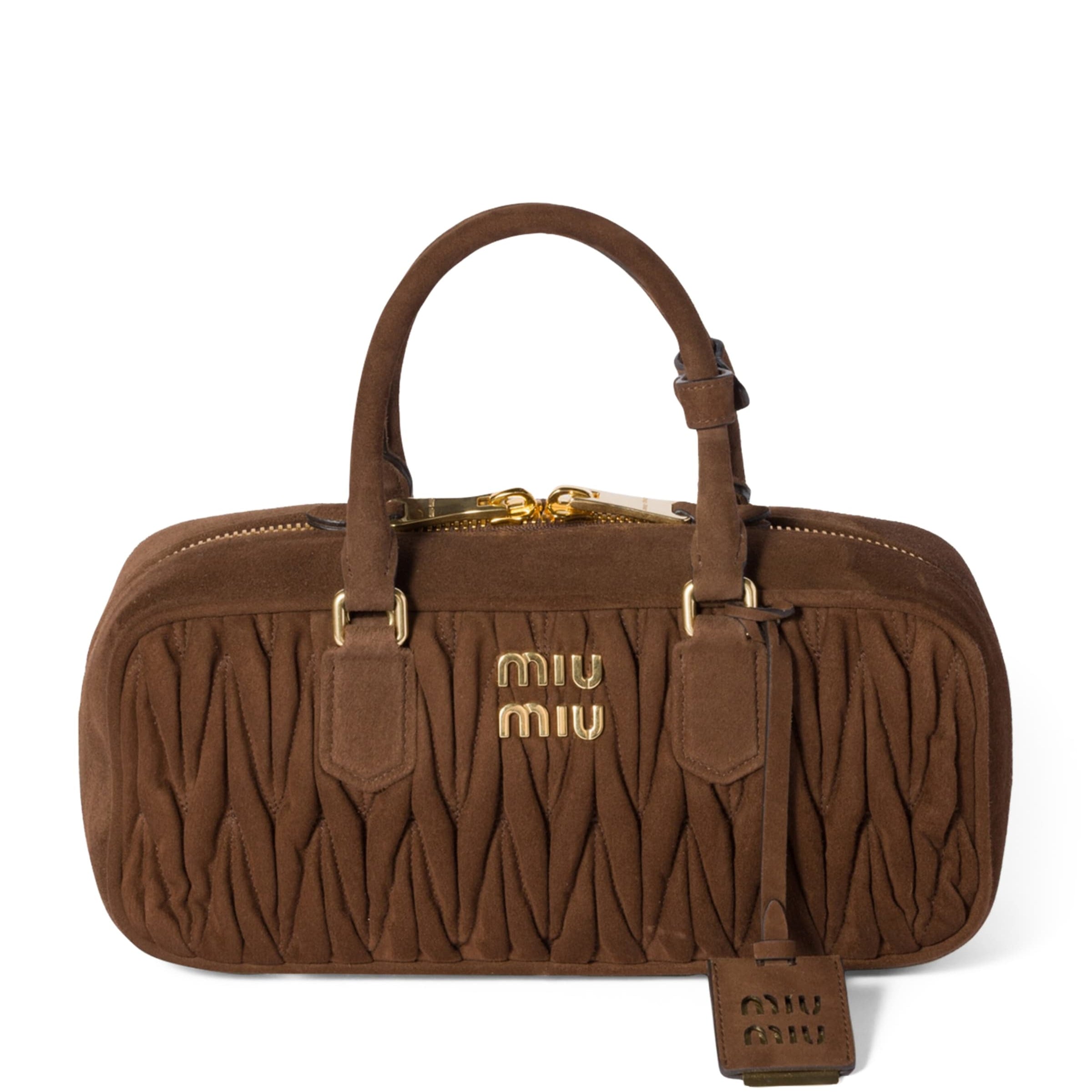 Brown Matelassé Suede Arcadie Top-Handle Bag