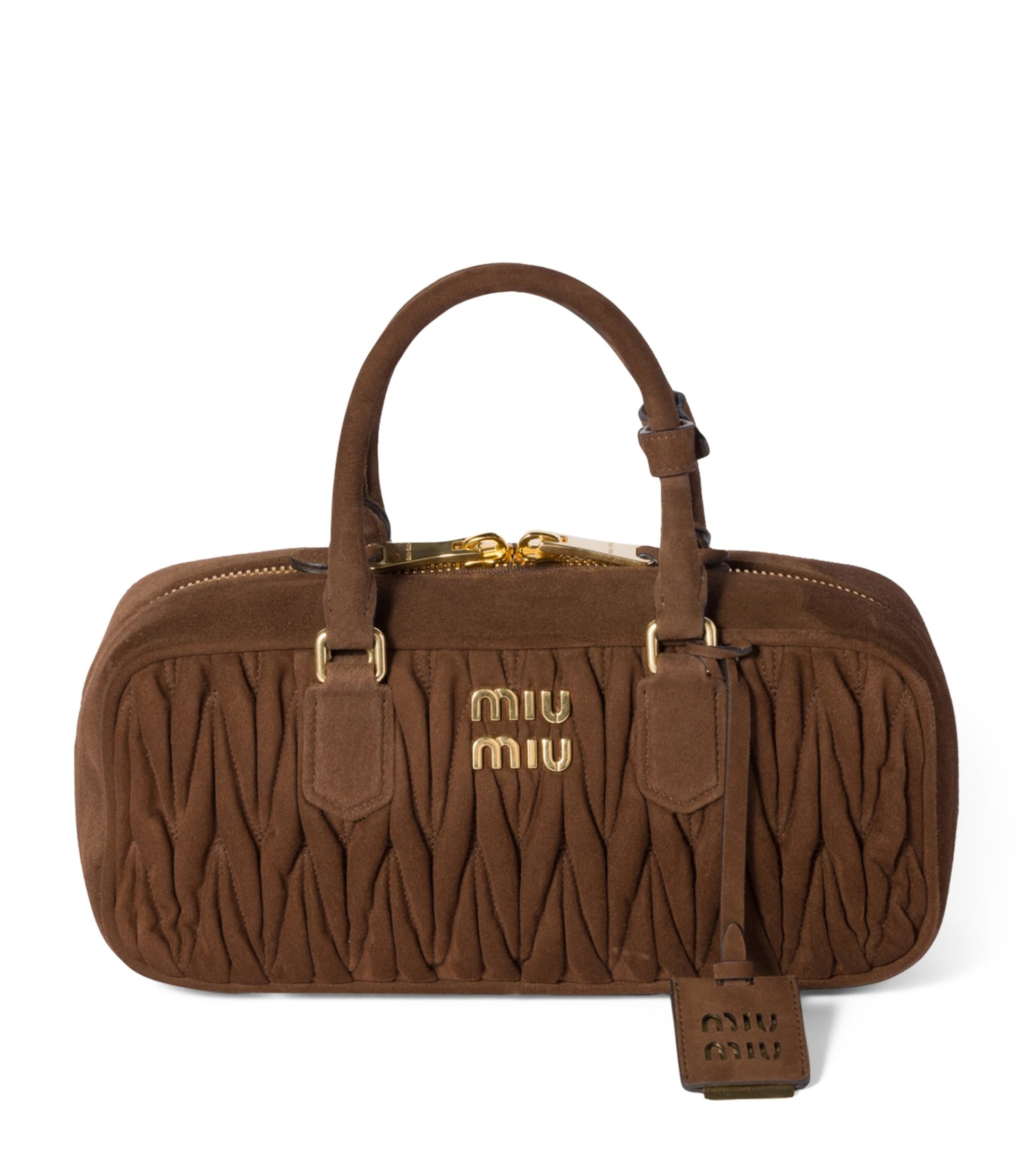 Brown Matelassé Suede Arcadie Top-Handle Bag