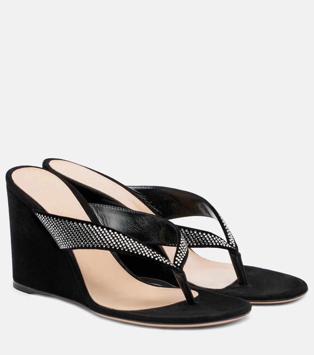 Gianvito Rossi - Crystal-embellished suede wedge thong sandals