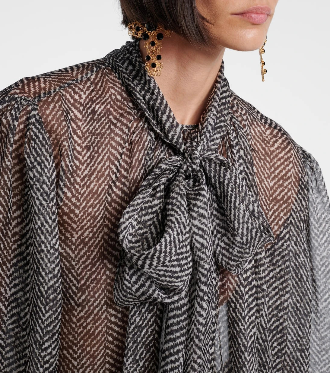 Dolce&Gabbana - Tie-neck herringbone silk chiffon blouse