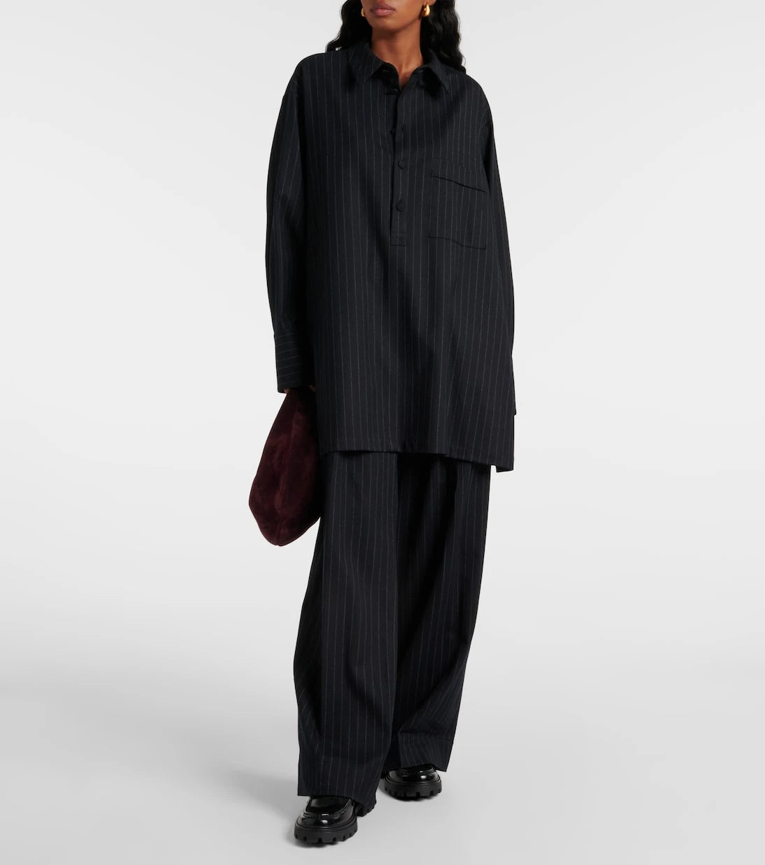 Plan C - Pinstripe wool-blend wide-leg pants