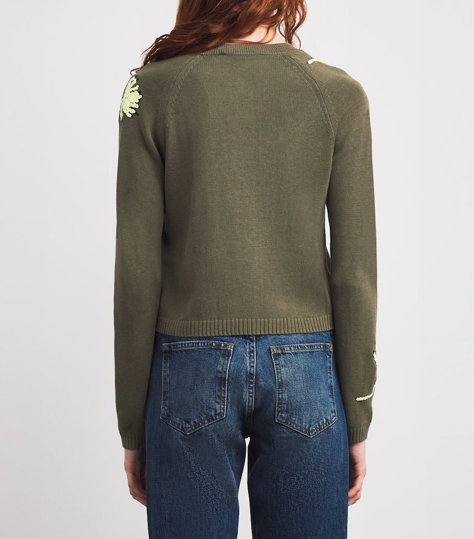 Green Embroidered Jacquard Floral Cardigan