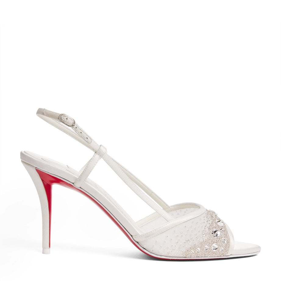 Christian Louboutin White Miss Z Embellished Slingback Sandals 80