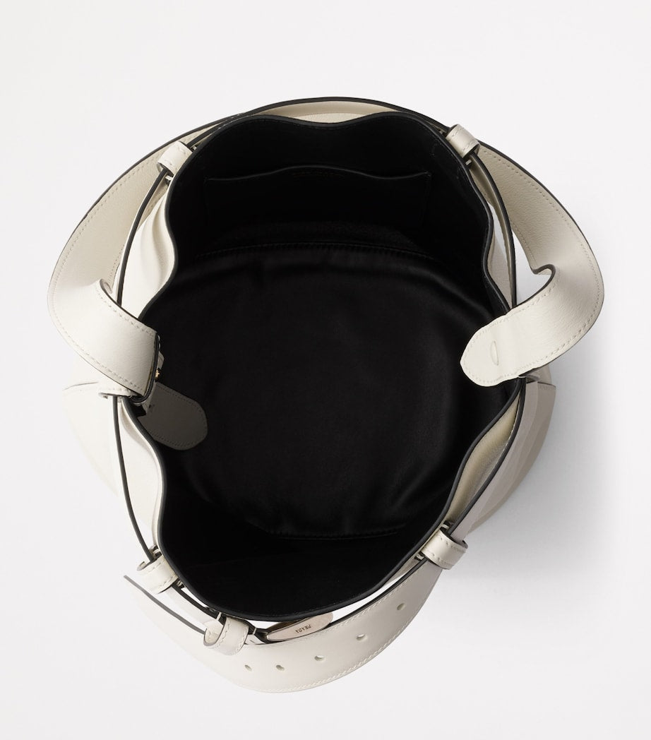 Prada White Leather Buckled Bucket Bag