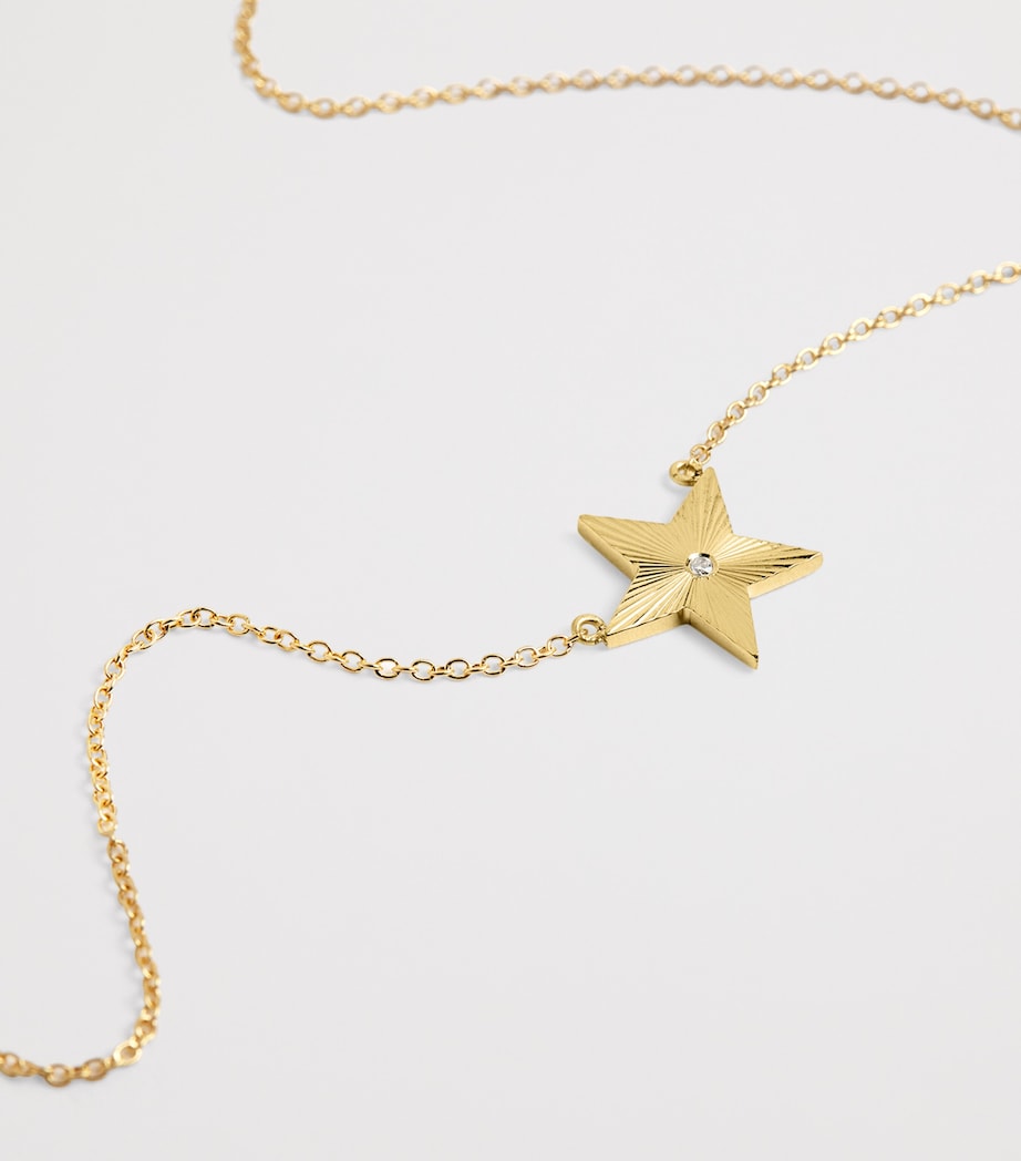 Mini Yellow Gold and Diamond 70s Star Necklace