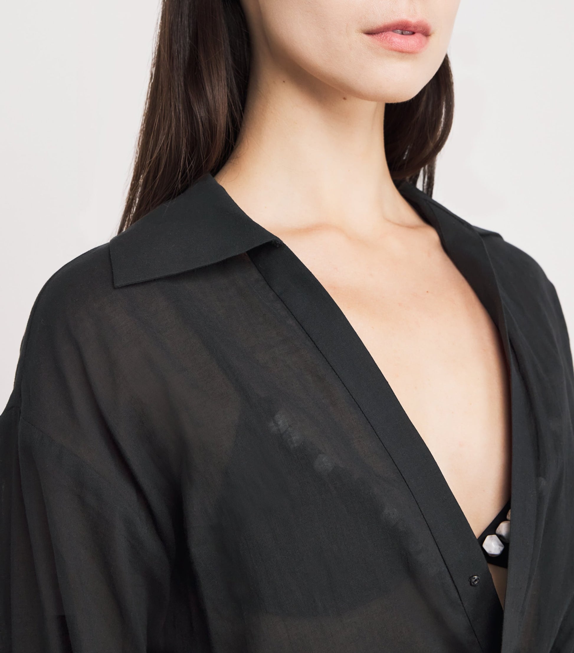 Cotton Bead-Detail Azura Mini Dress BLACK