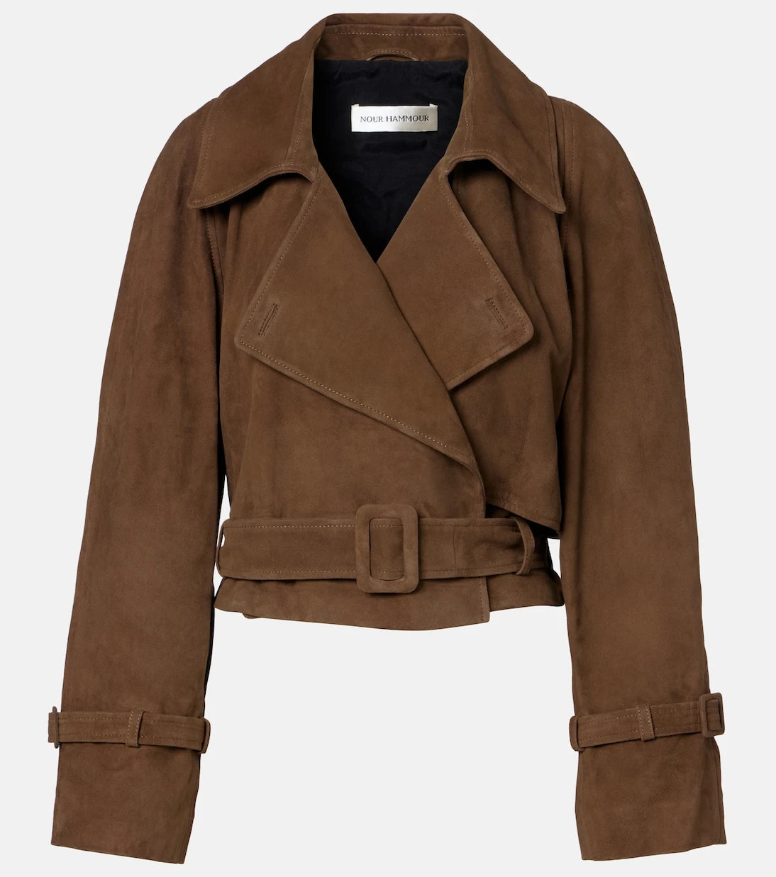 Nour Hammour - Hatti belted cropped suede trench coat