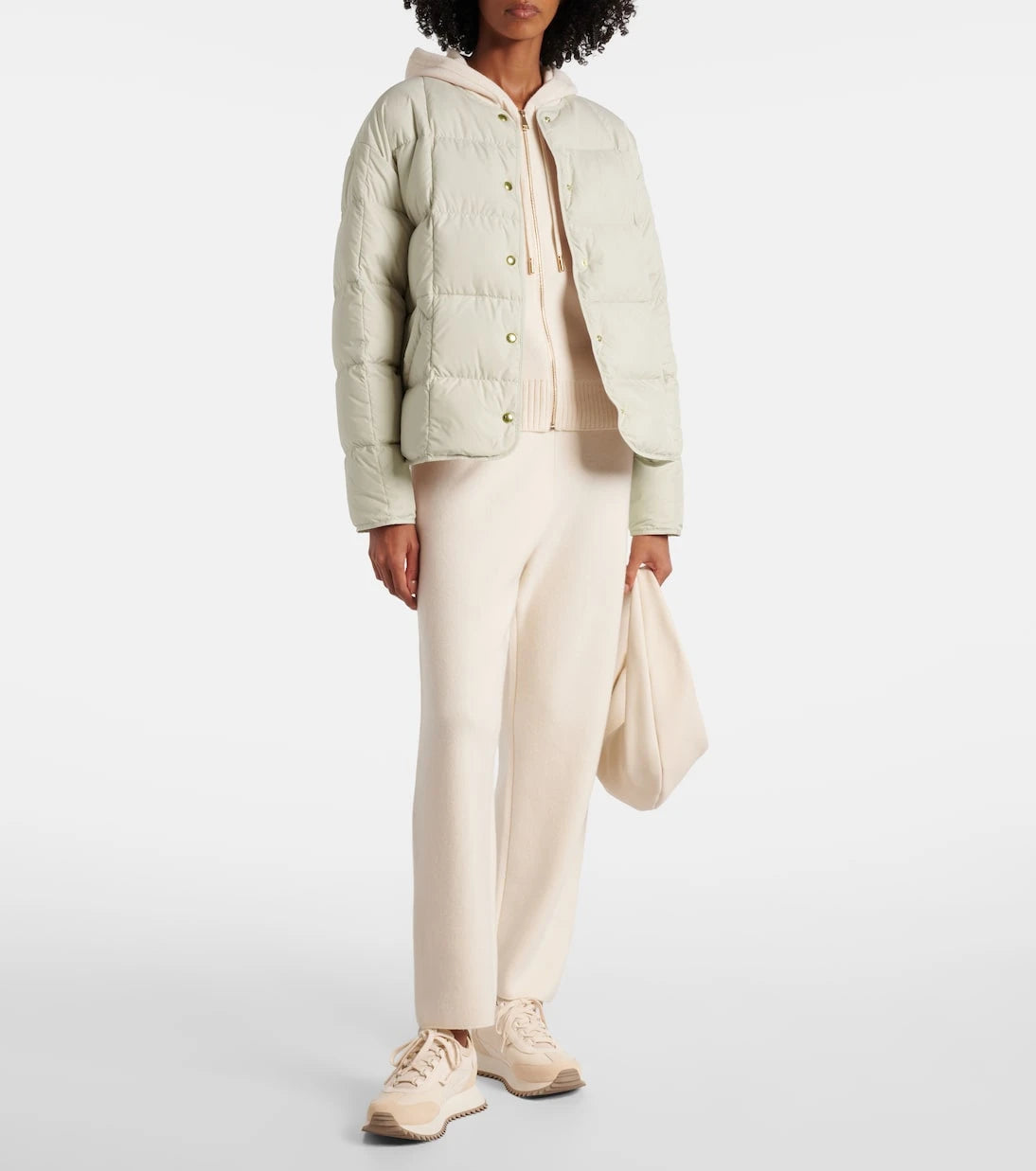 Moncler - Belted leather-trimmed down jacket