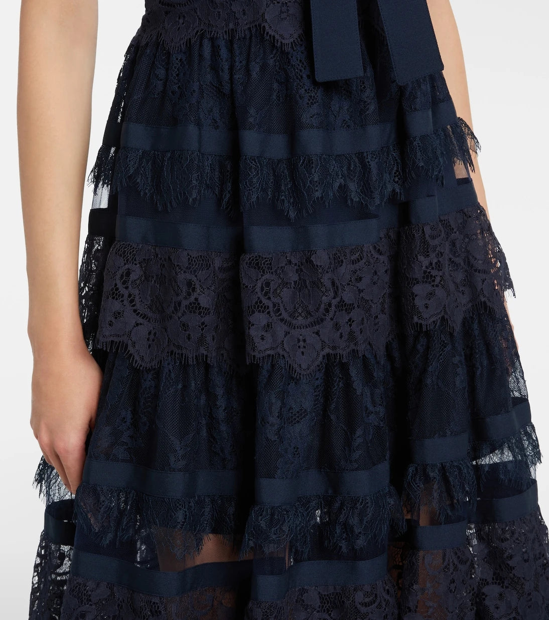 Elie Saab - Tie-neck lace midi dress
