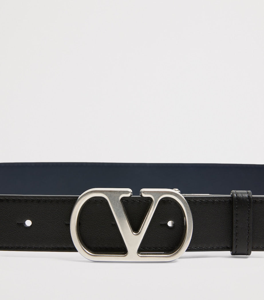 Valentino Garavani Black Leather Reversible VLogo Signature Belt