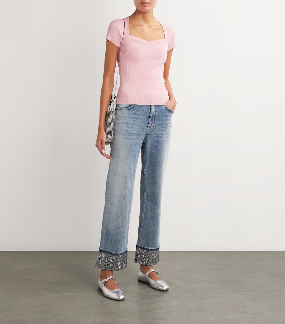 Pink Short-Sleeve Ribbed Top