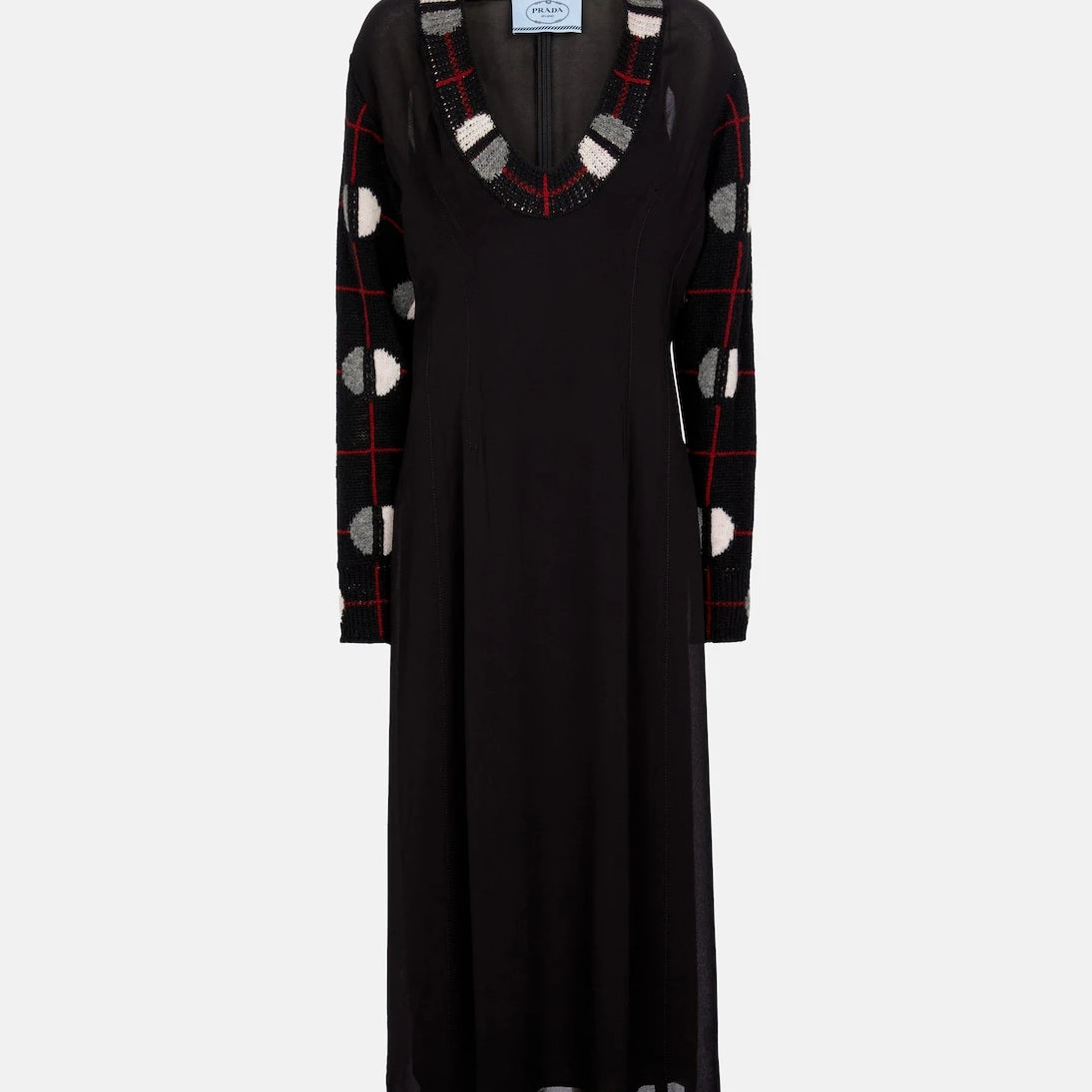 Prada - فستان ميدي من الكريب الصوفي والحريري