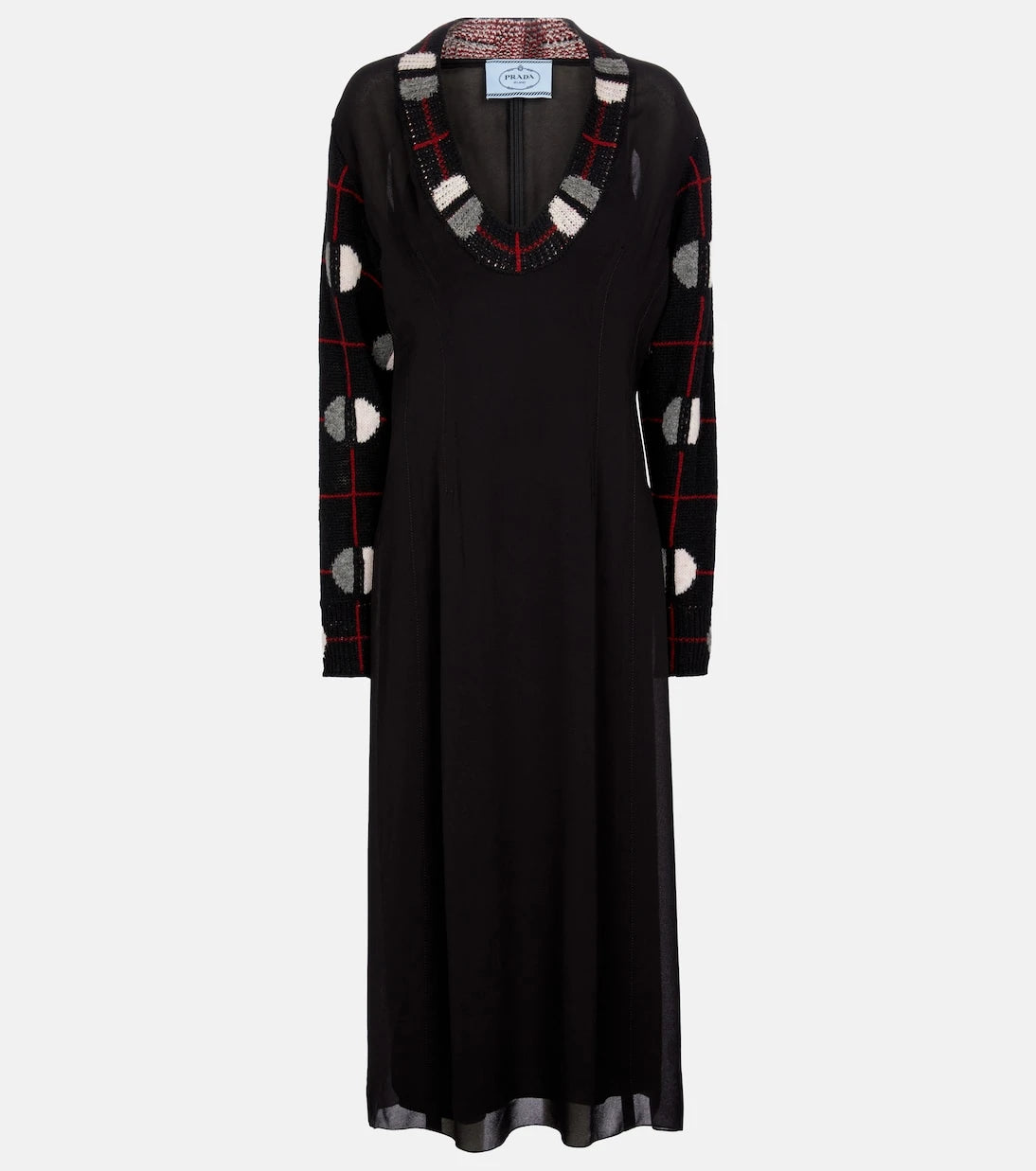 Prada - فستان ميدي من الكريب الصوفي والحريري