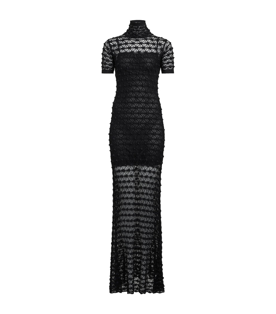 Alaïa Black Lace-Knit Geometric Maxi Dress