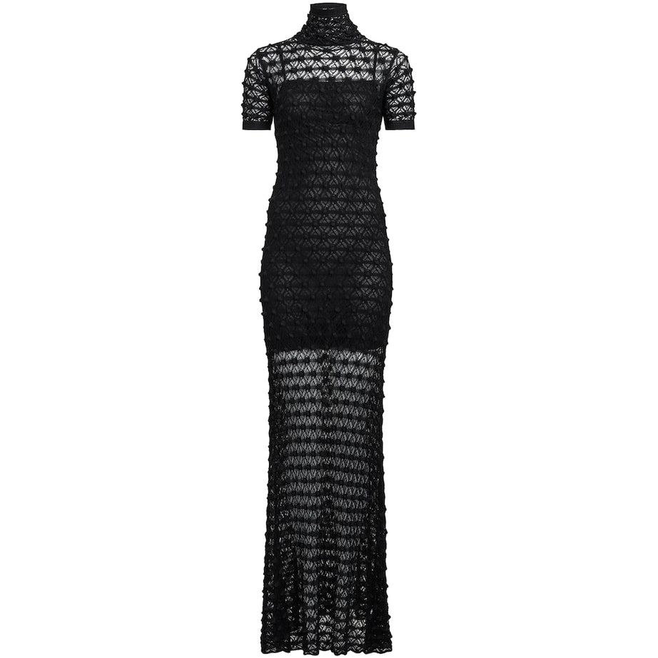 Alaïa Black Lace-Knit Geometric Maxi Dress