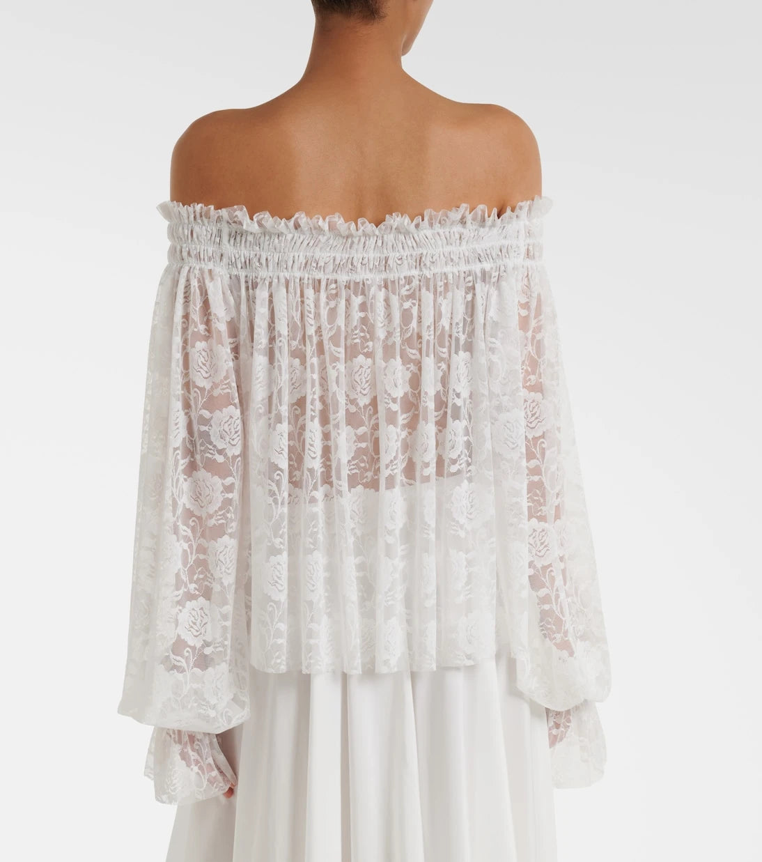 Norma Kamali - Off-shoulder smocked lace top