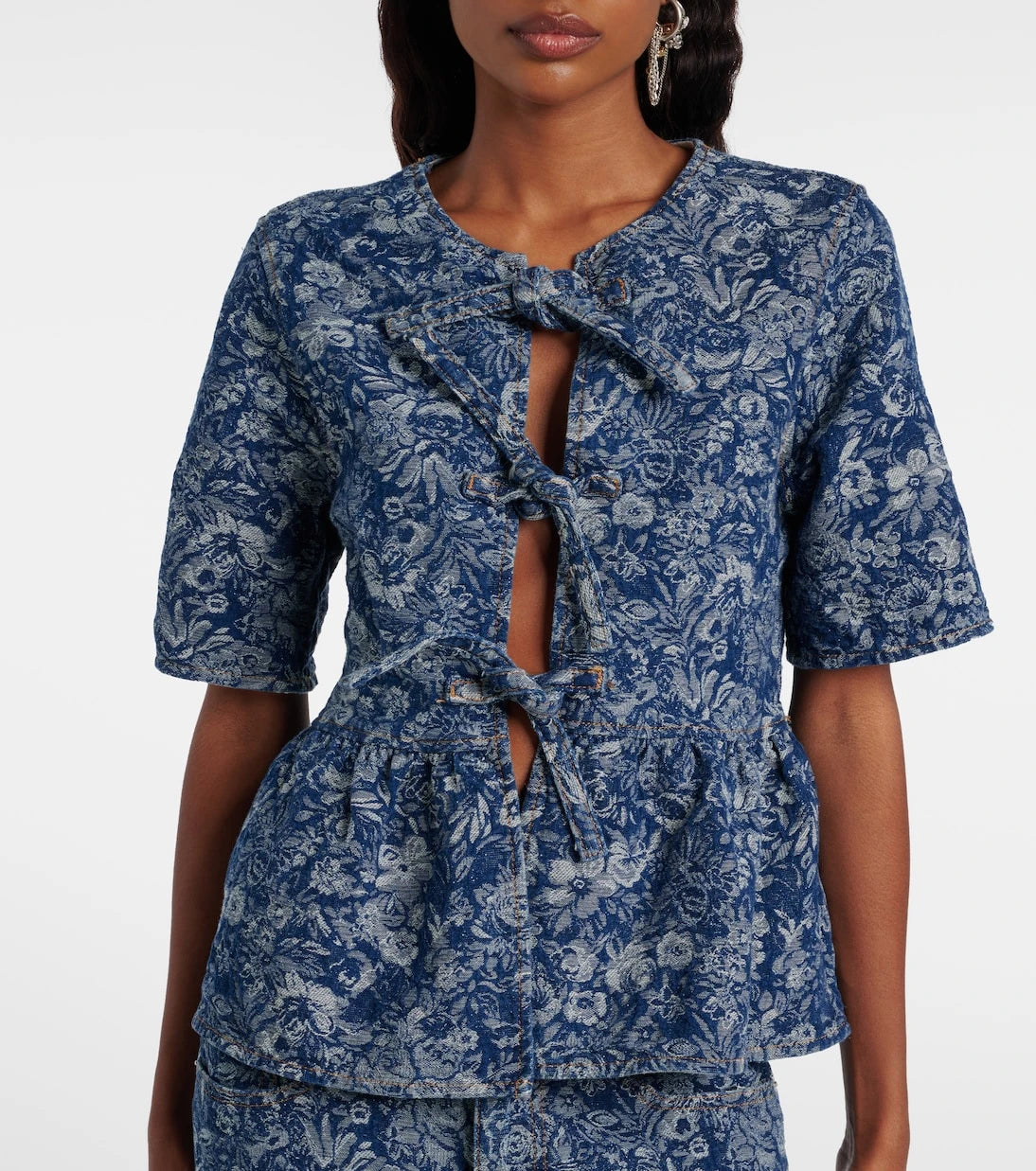 Ganni - Peplum Tapestry cotton blouse
