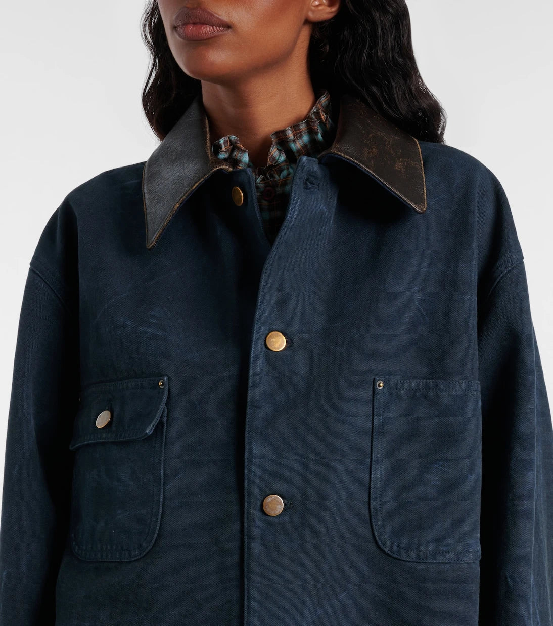 Prada - Oversized cotton leather-trimmed jacket