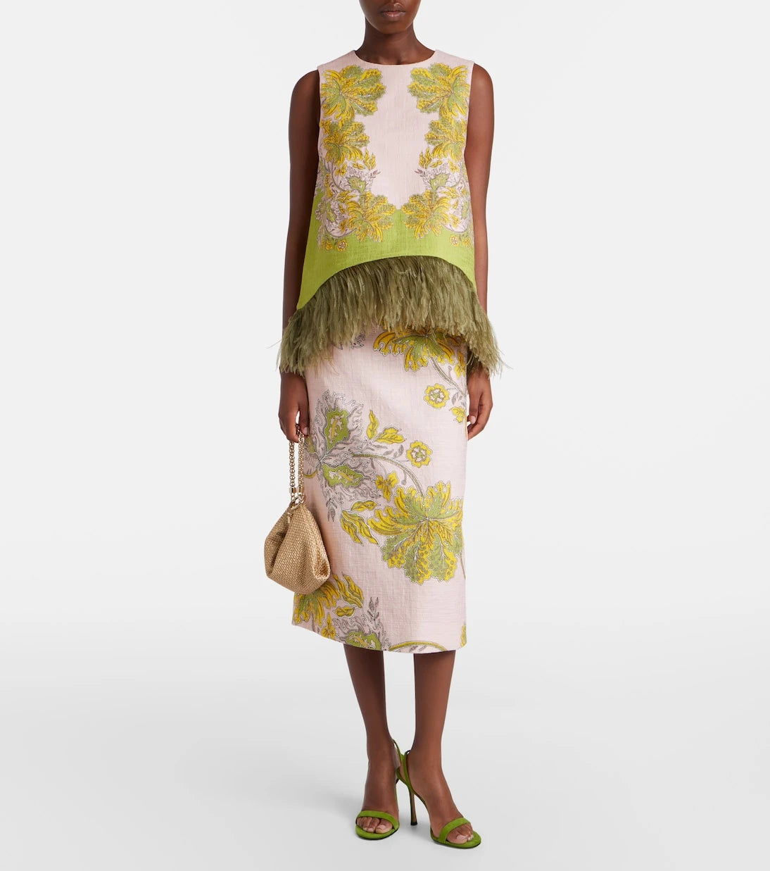 La DoubleJ - La Scala feather-trimmed cotton top