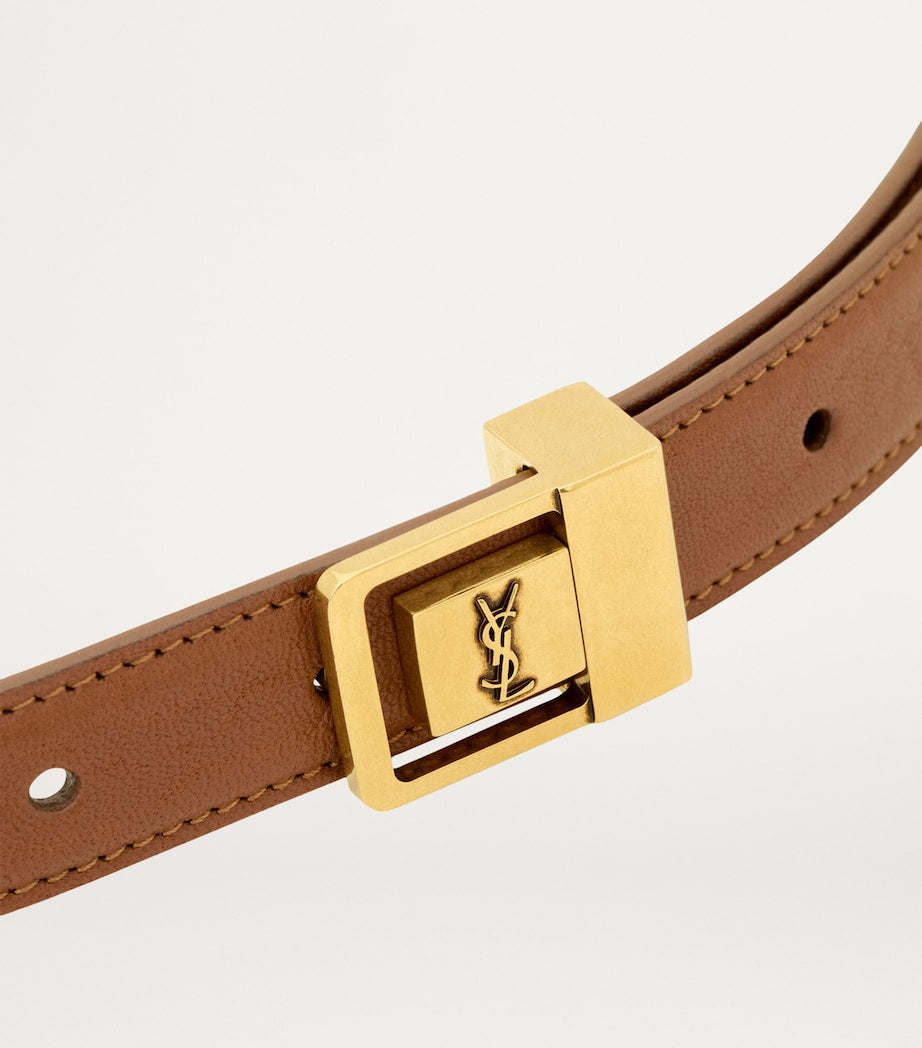 Beige Leather Fine Ceinture Boucle Belt