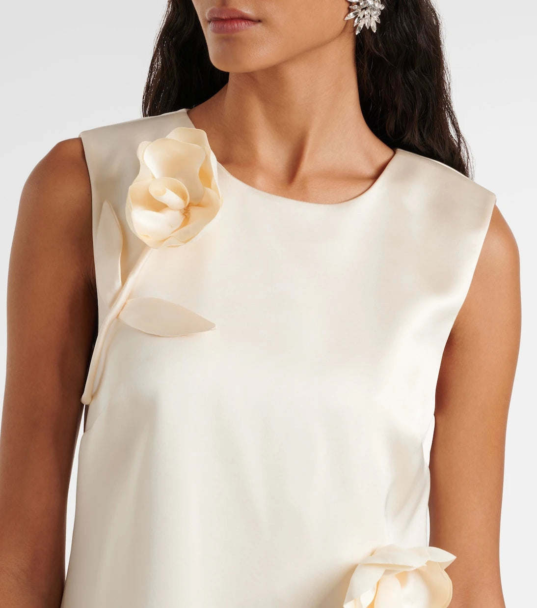 Self-Portrait - Floral-appliqué satin minidress