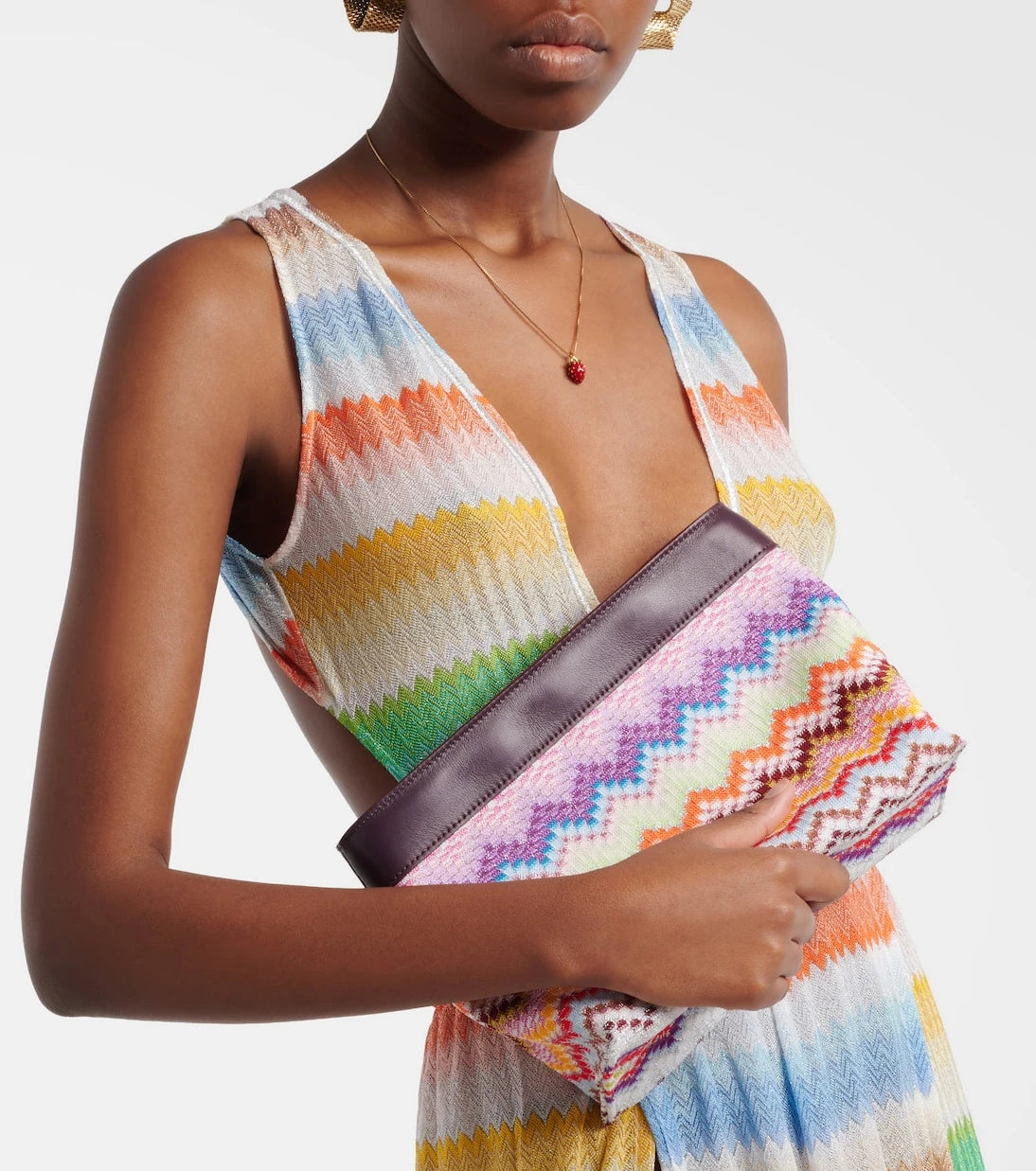 Missoni - Zigzag Large leather-trimmed lamé clutch