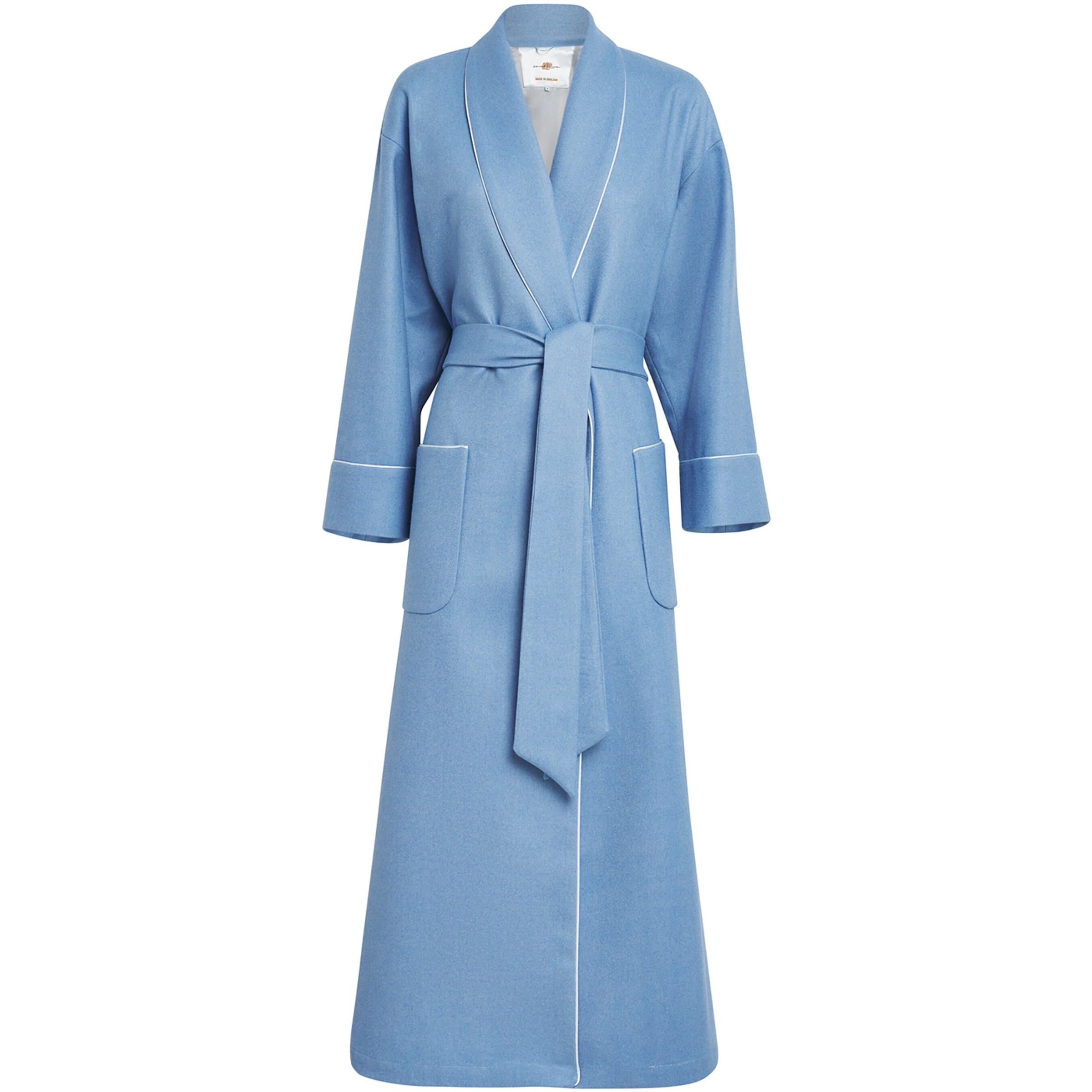 Blue Merino Wool Herringbone Dressing Gown