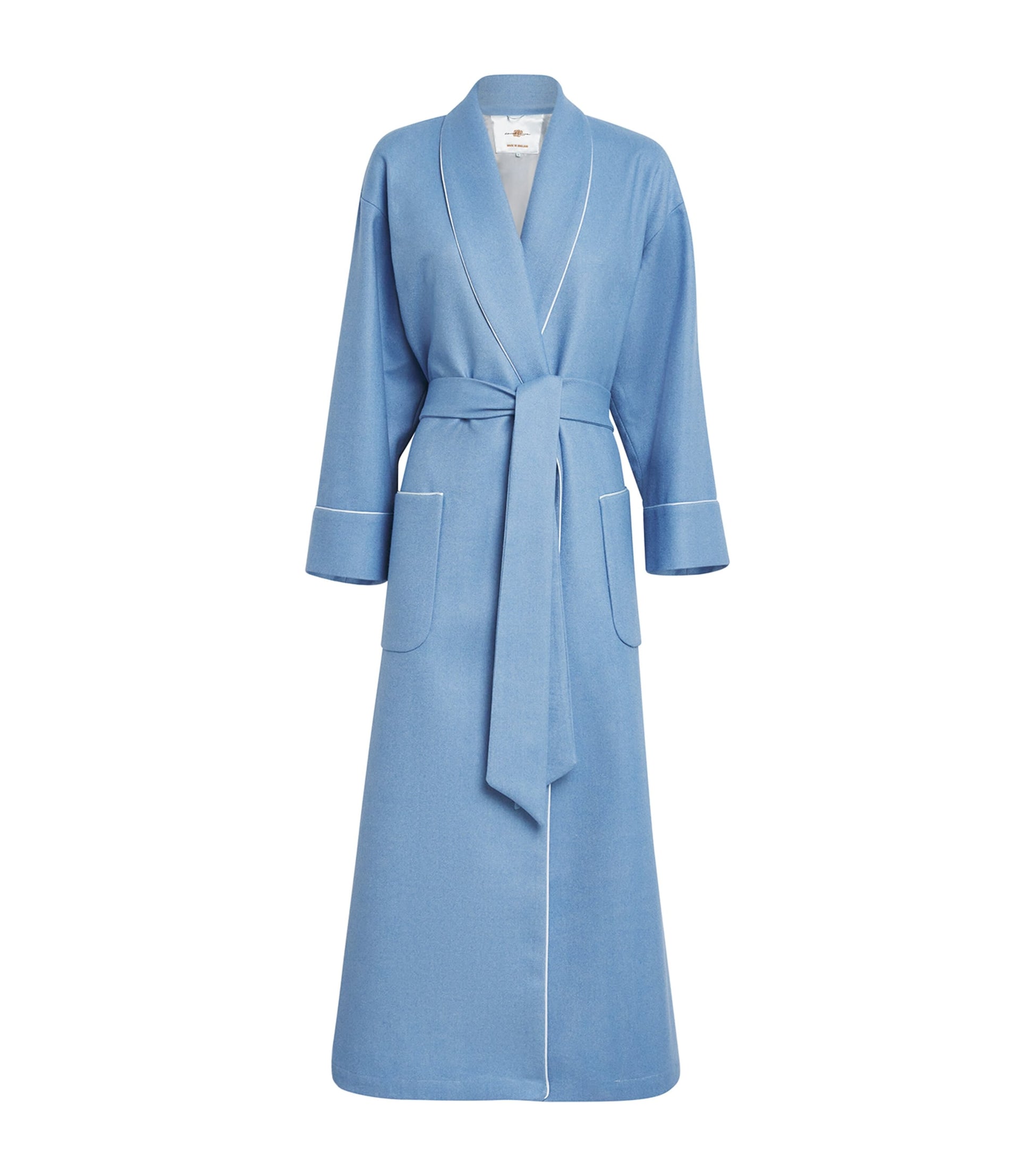 Blue Merino Wool Herringbone Dressing Gown
