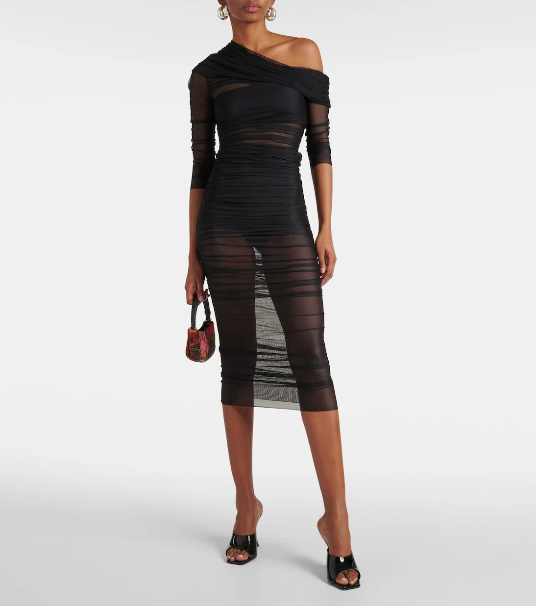 The Sei - One-shoulder ruched mesh midi dress