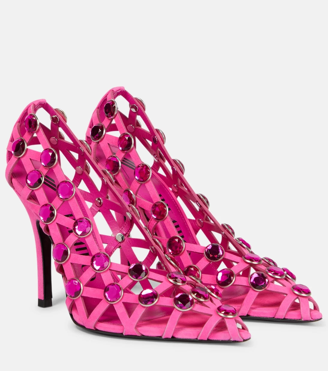 The Attico - Grid crystal-embellished suede pumps