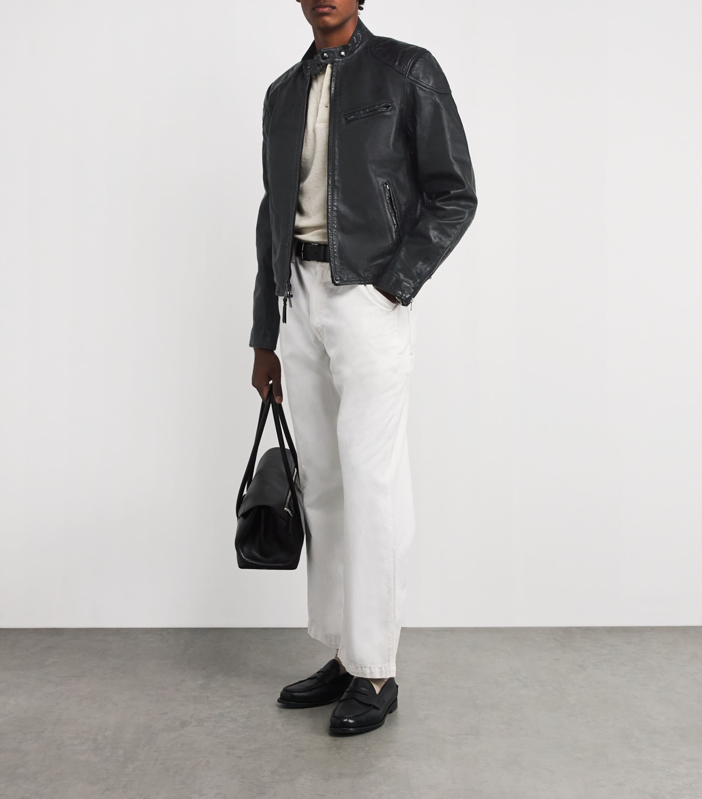 Polo Ralph Lauren Black Calf Leather Solid Racing Jacket