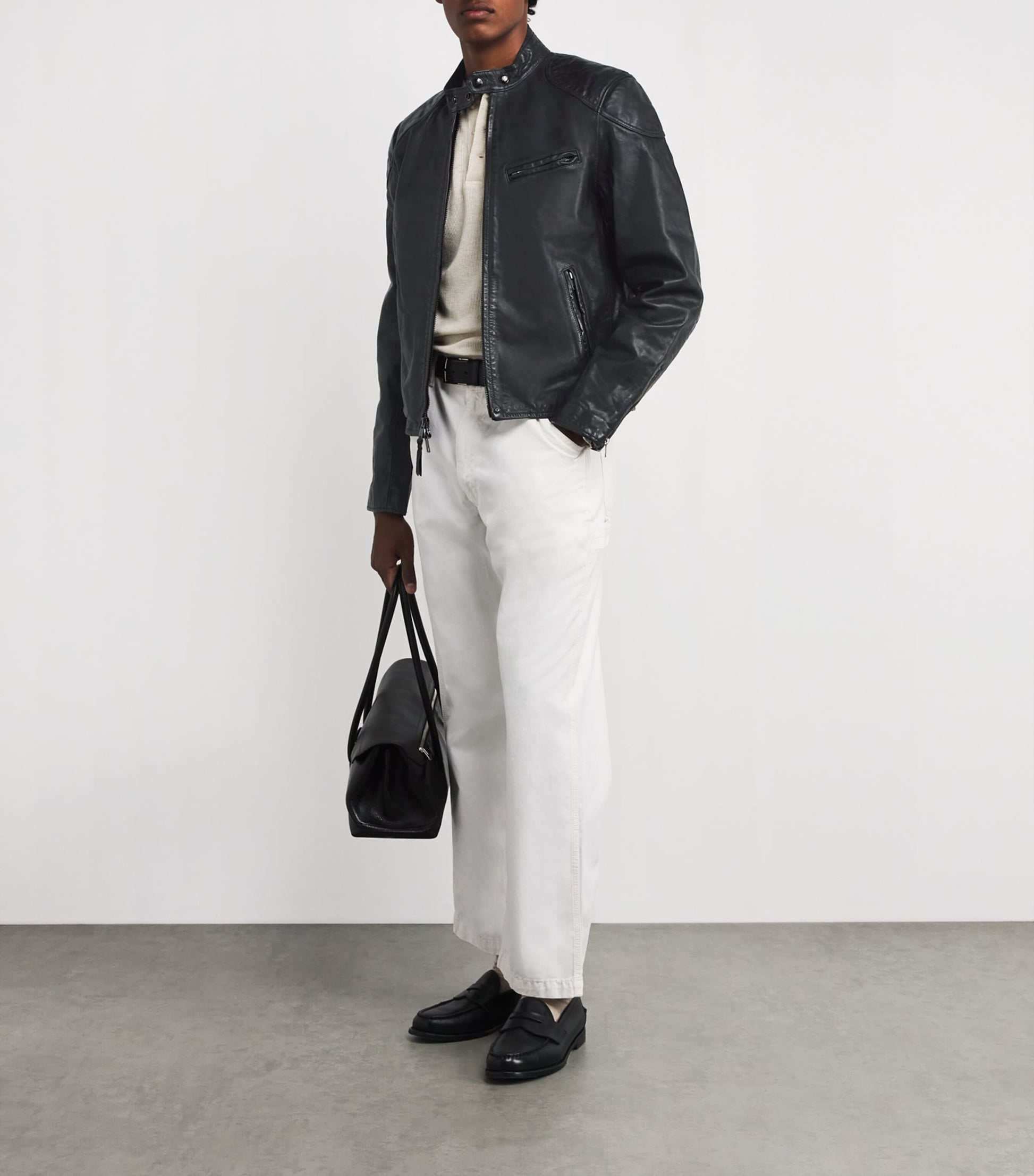 Polo Ralph Lauren Black Calf Leather Solid Racing Jacket