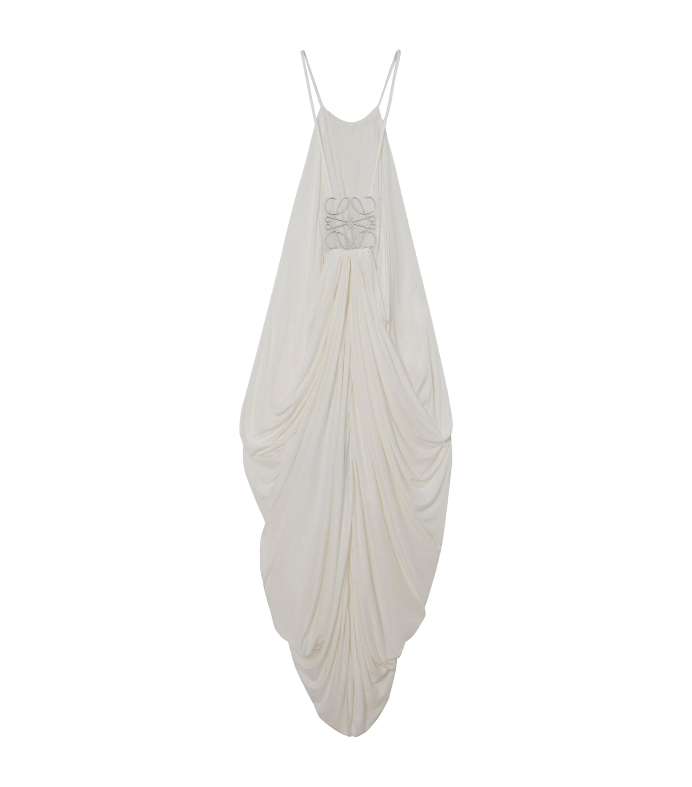 LOEWE White Silk Draped Anagram-Detail Dress