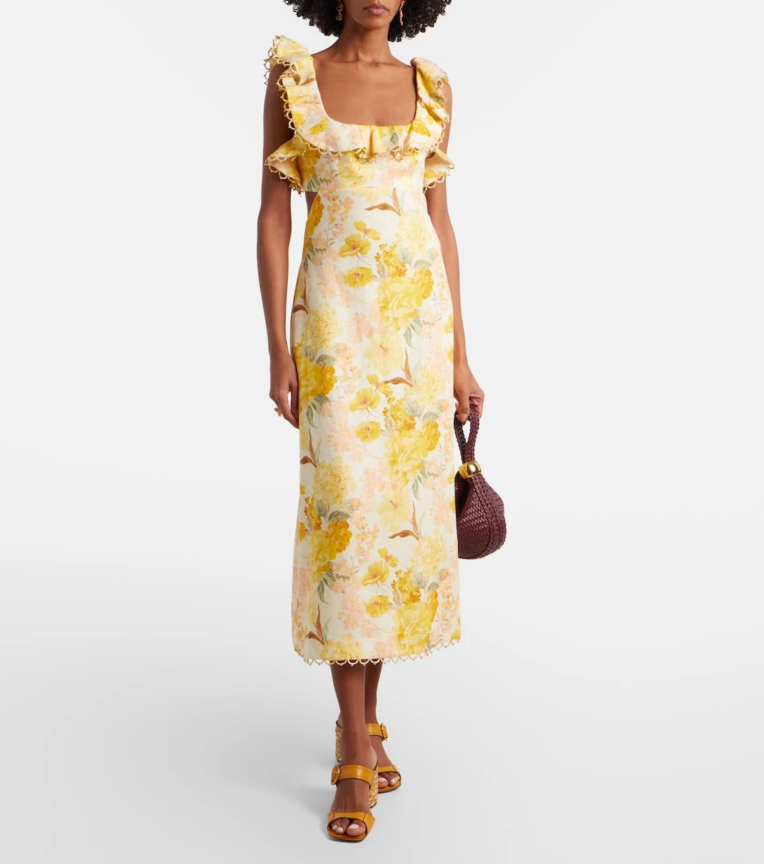 Zimmermann - Como floral ruffled linen midi dress