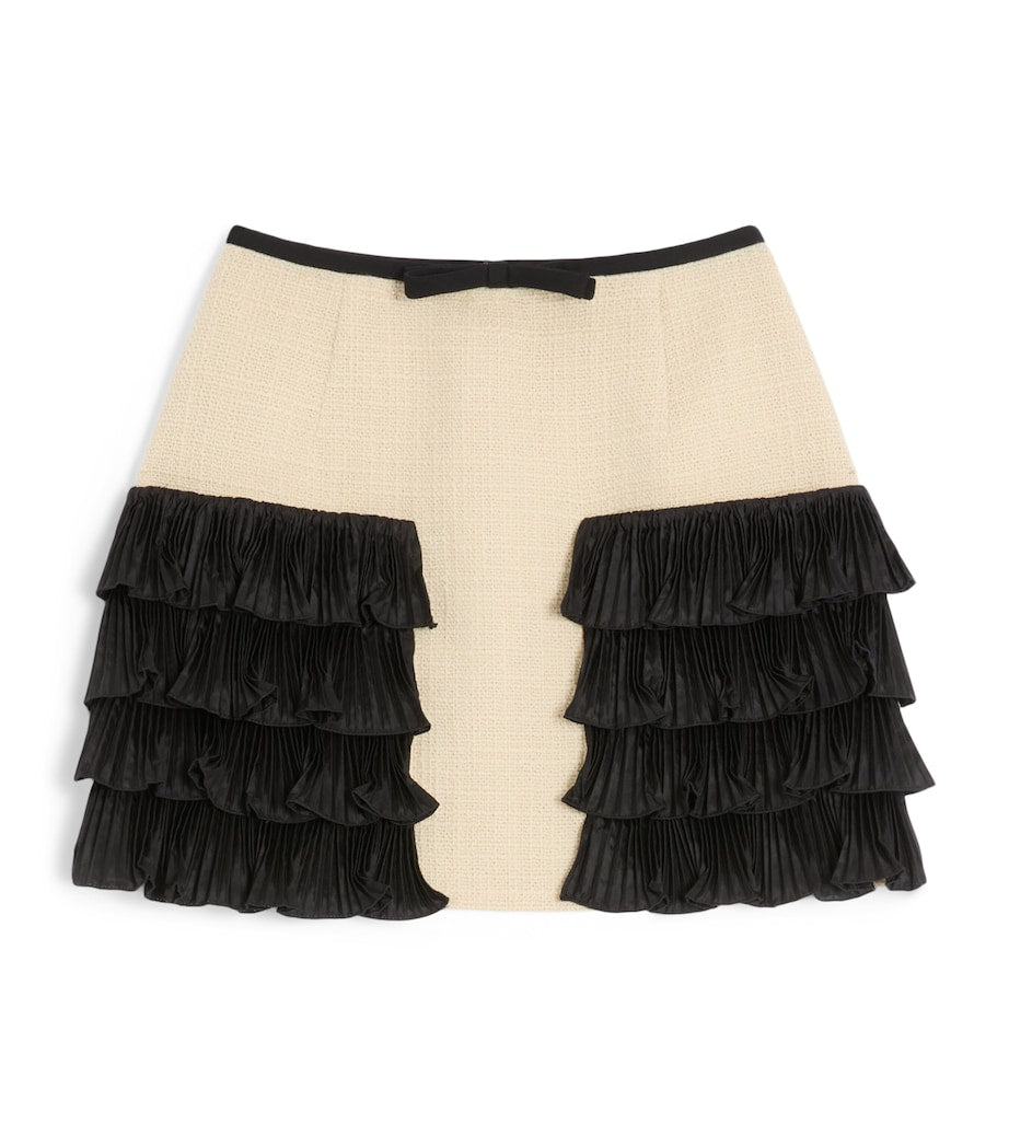 Valentino Beige Wool-Blend Ruffled Mini Skirt