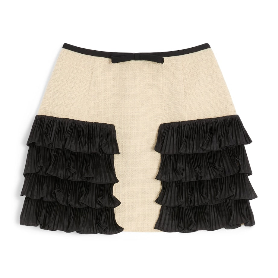 Valentino Beige Wool-Blend Ruffled Mini Skirt