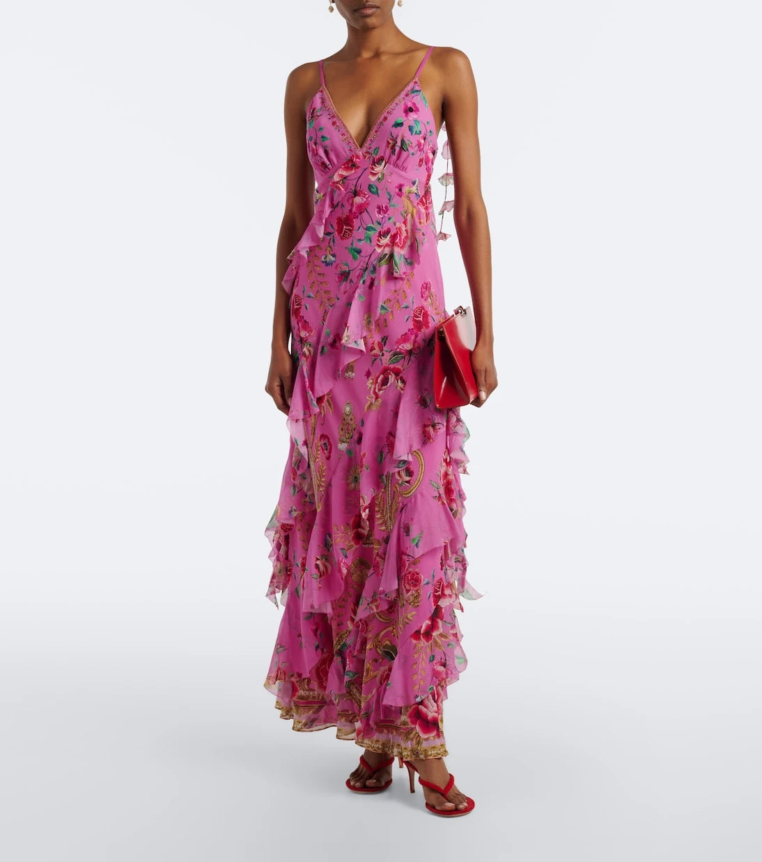 Camilla - Floral ruffled silk maxi dress