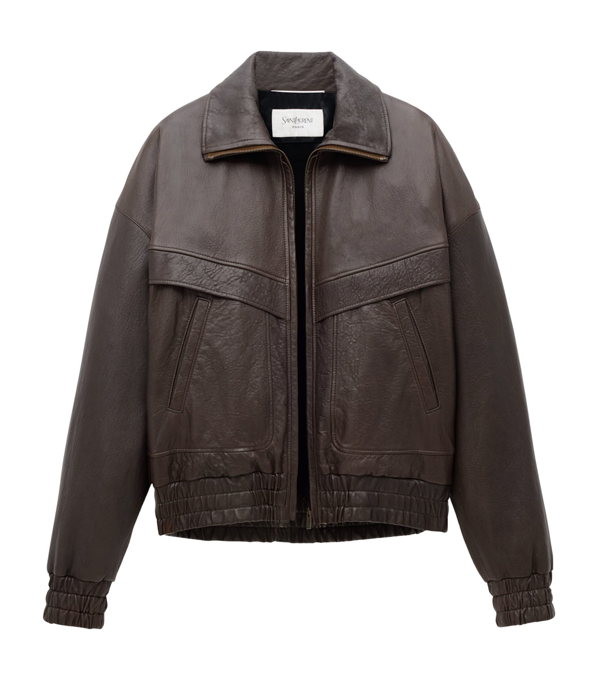 Saint Laurent Brown Leather Bomber Jacket