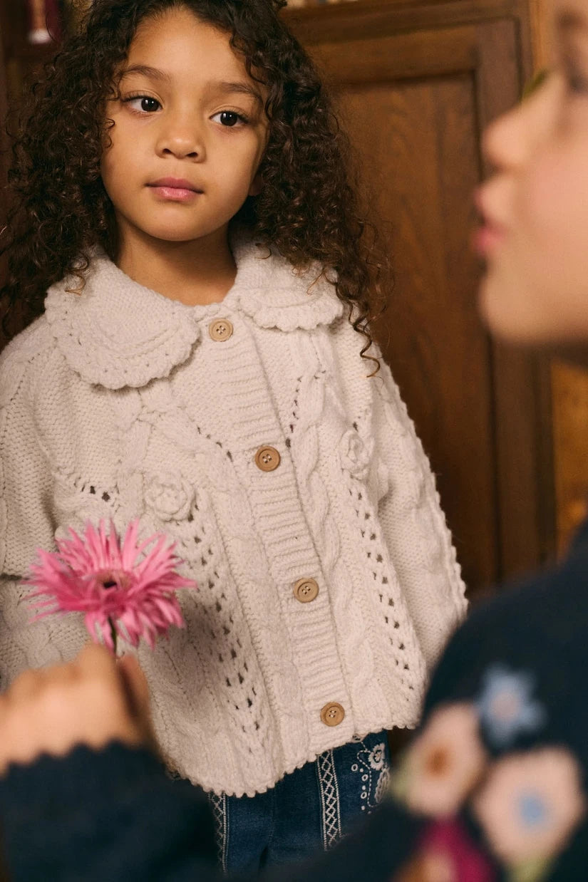 Louise Misha - Khellana cable-knit floral cardigan
