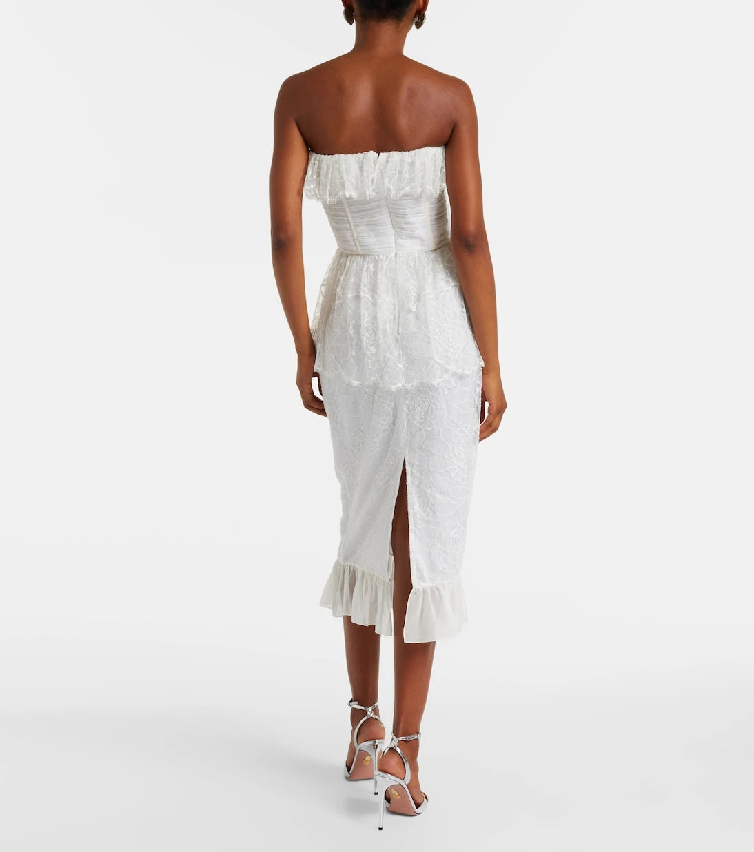 Alessandra Rich - Lace and silk georgette bustier dress