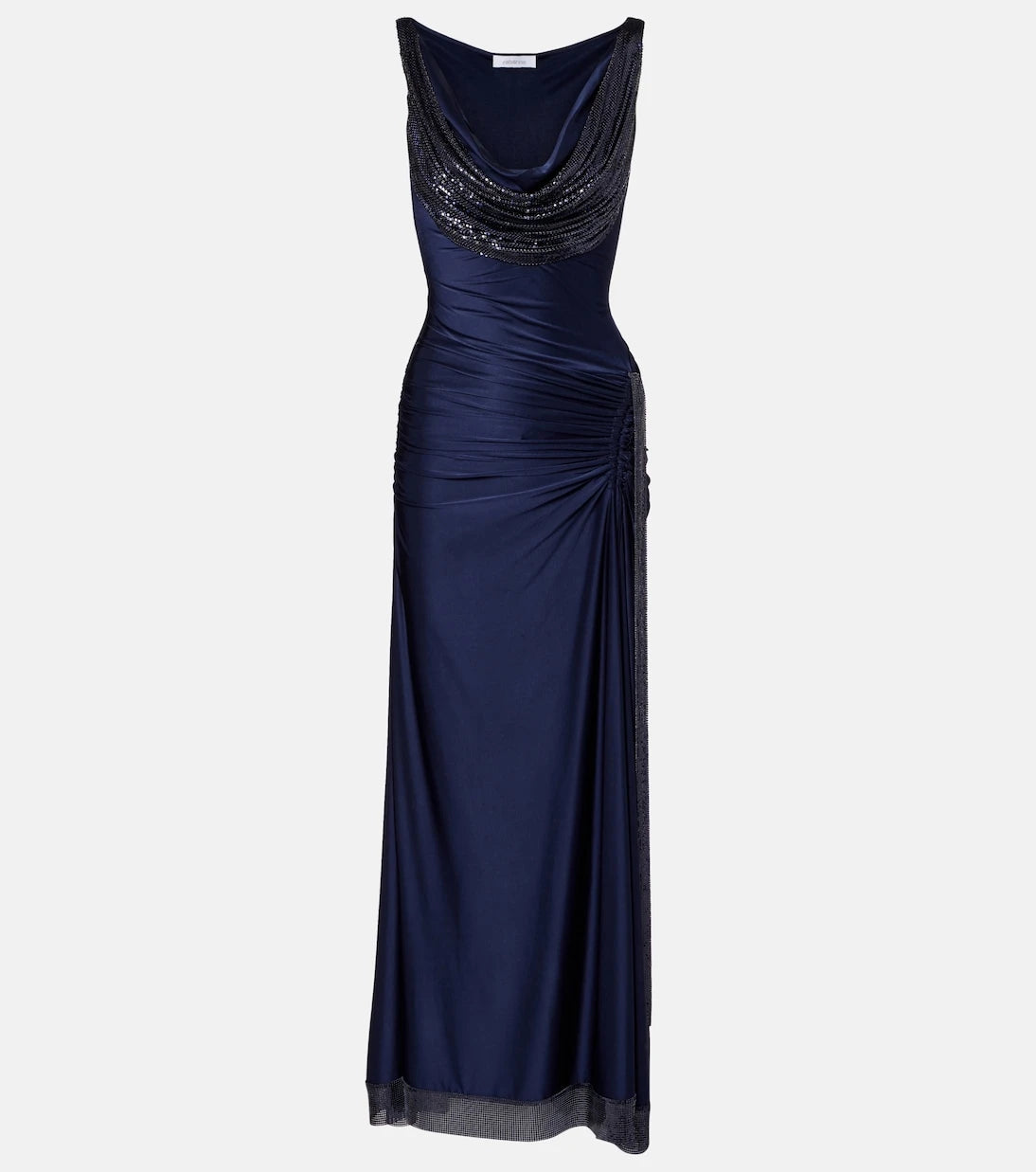 Rabanne - Embellished gathered satin maxi dress