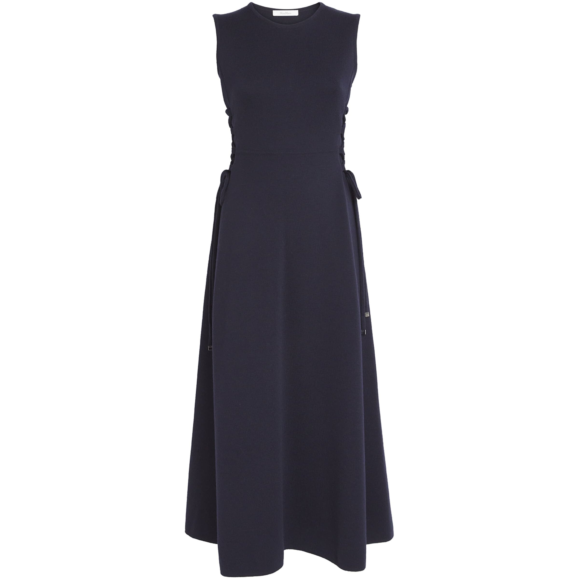 Max Mara Blue Virgin Wool Drawstring Midi Dress