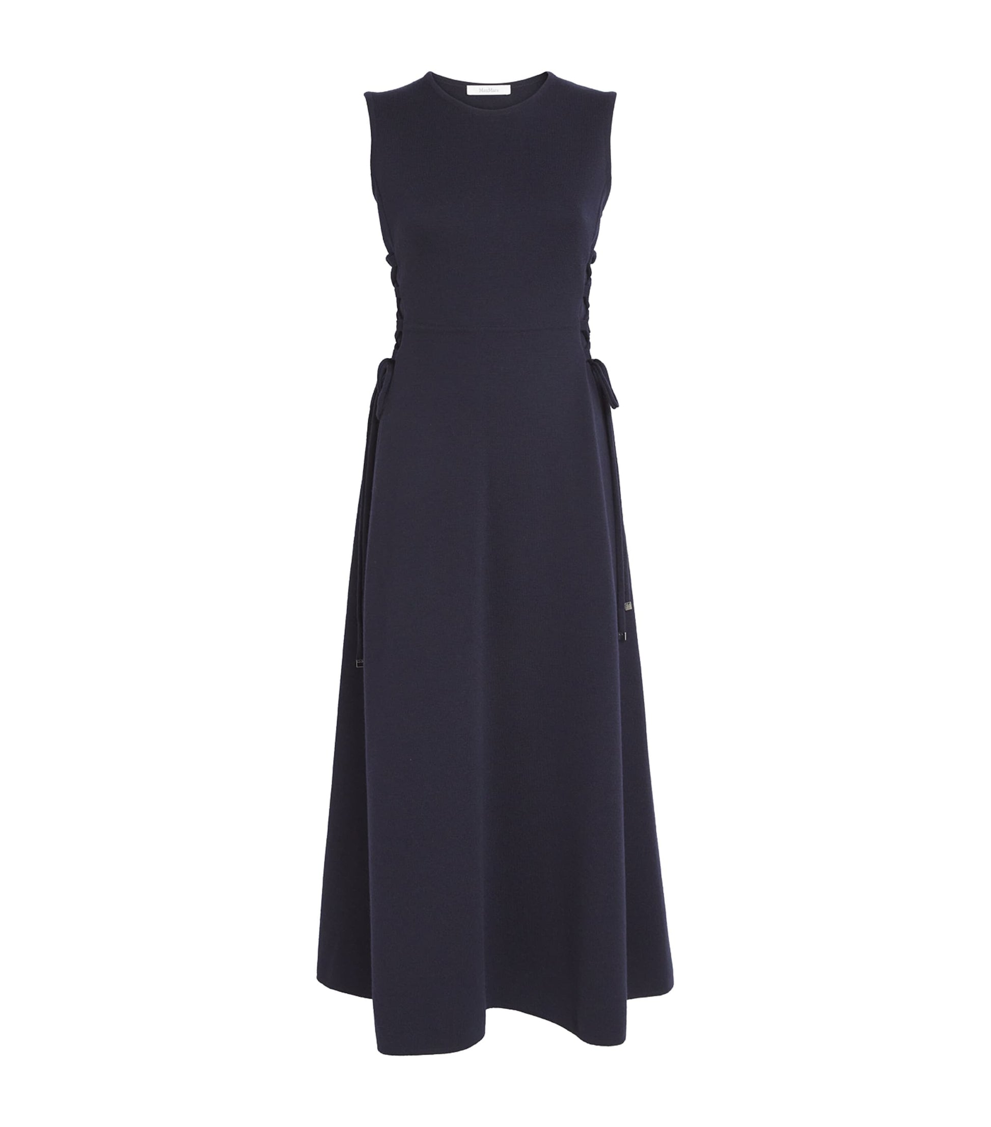 Max Mara Blue Virgin Wool Drawstring Midi Dress