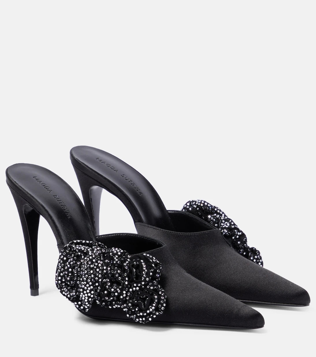 Magda Butrym - Floral-appliqué embellished satin mules