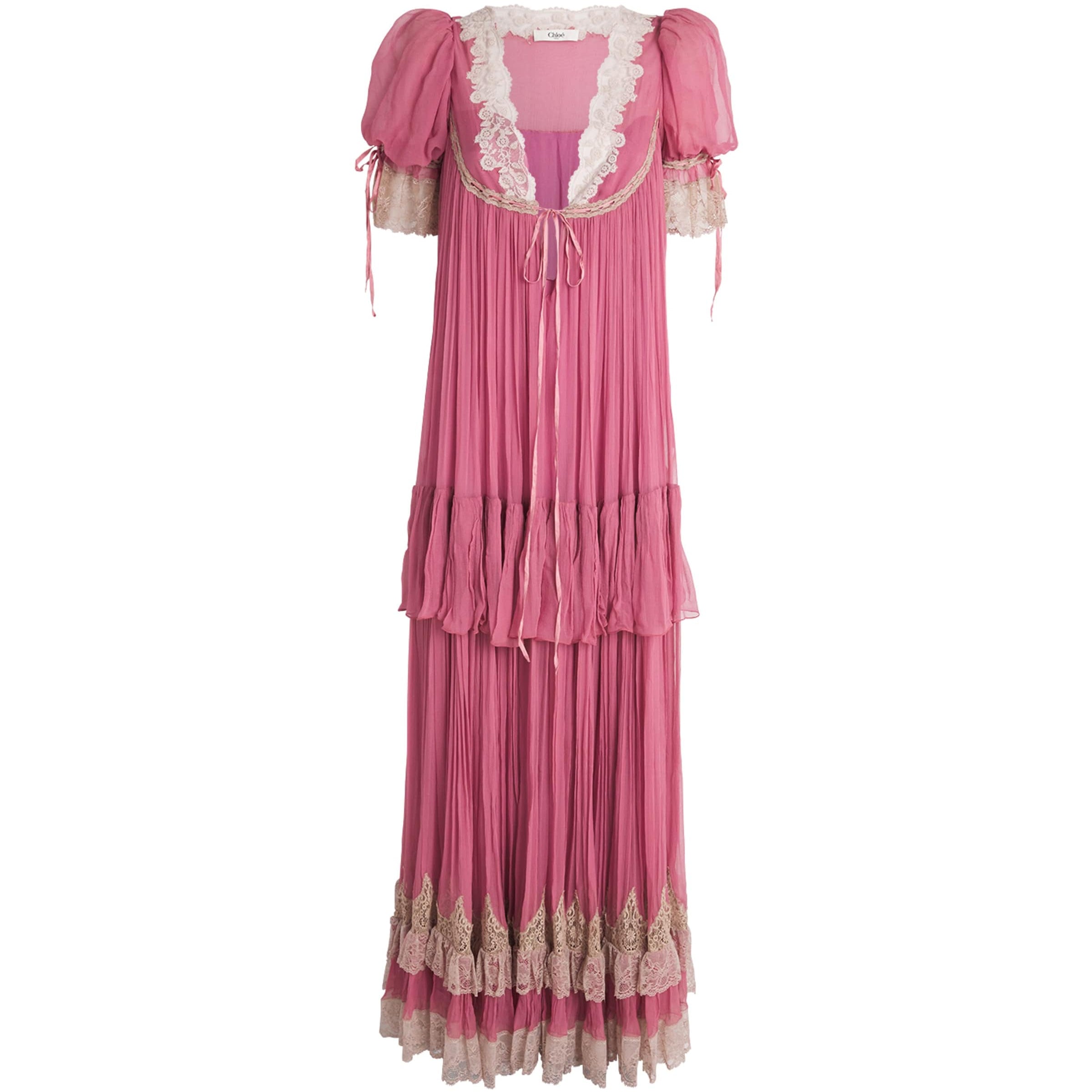 Chloé Red Puff-Sleeve Maxi Dress