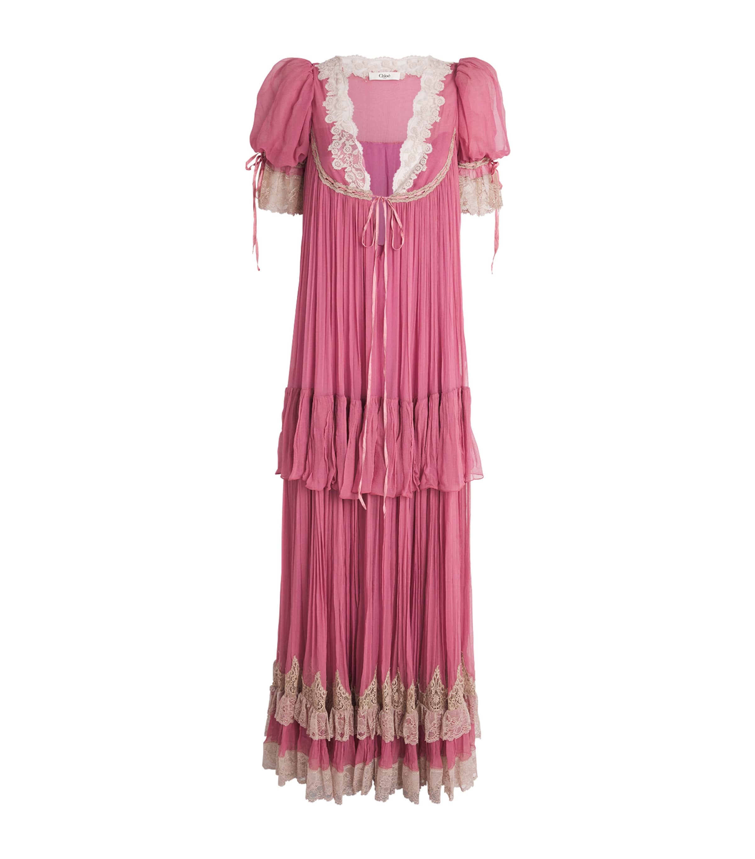 Chloé Red Puff-Sleeve Maxi Dress