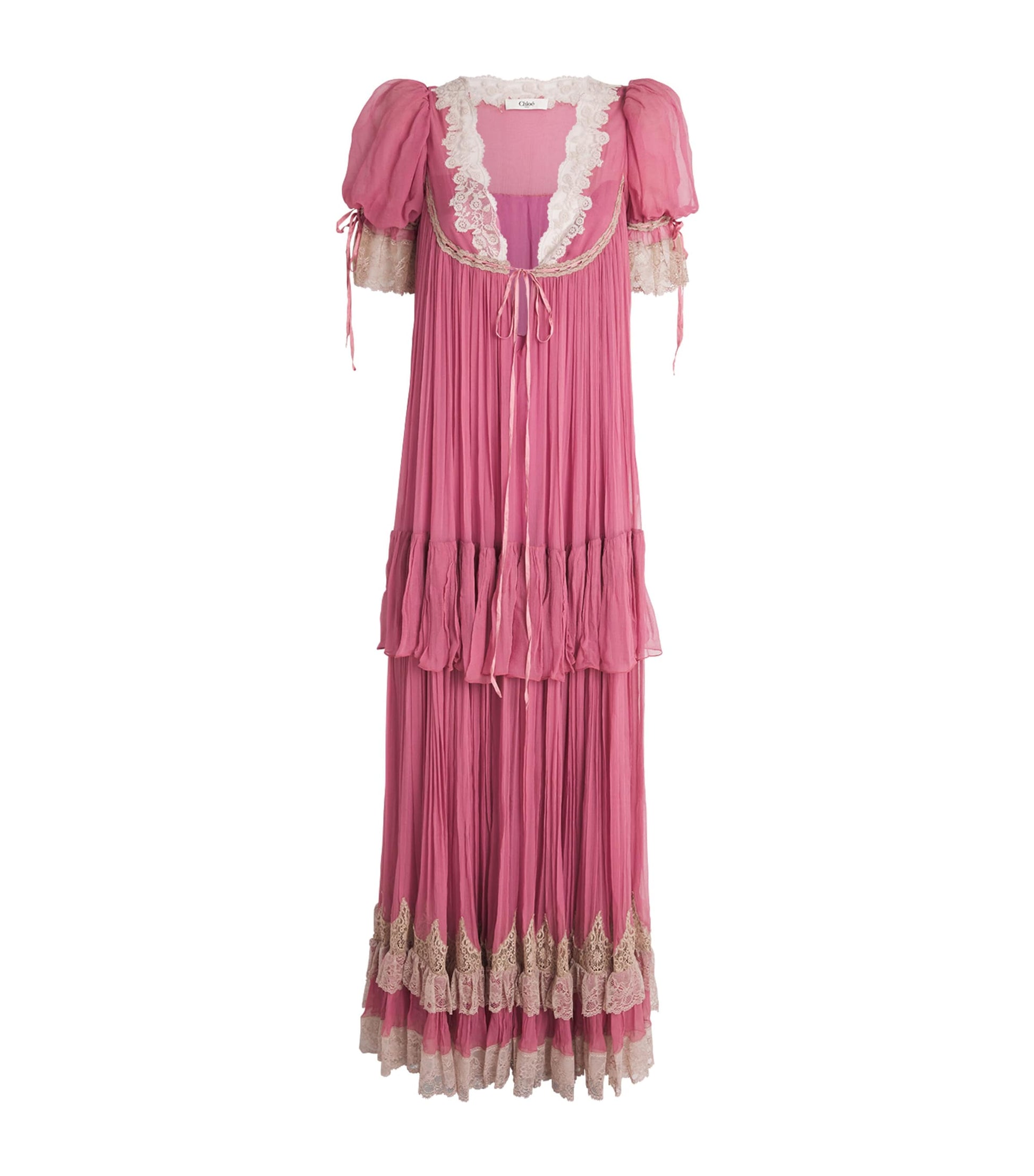 Chloé Red Puff-Sleeve Maxi Dress