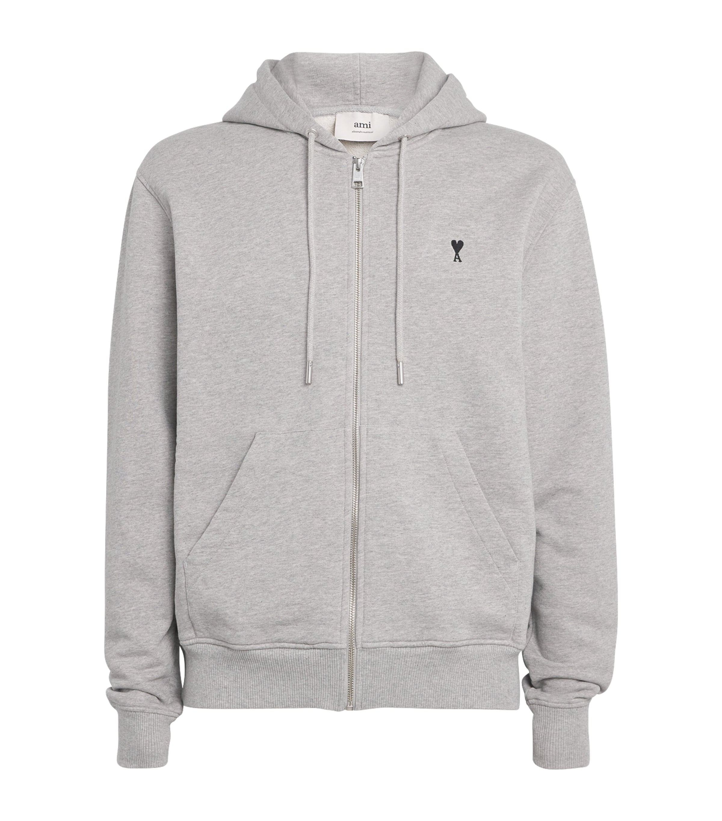 AMI Paris Grey Organic Cotton Ami de Coeur Zip-Up Hoodie